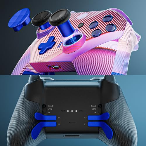 14-in-1 Controller Accessories Kit Compatible with Xbox Elite Series 2, 6 Premium Metal Thumbsticks, Swap Joysticks, 4 Interchangeable Paddles, 2 D-Pads, 1 Tool & 1 Storage Bag (Blue) - color: Blue