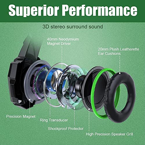 BENGOO G9000 Stereo Gaming Headset for PS4 PC Xbox One PS5 Controller, Noise Cancelling Over Ear Headphones with Mic, LED Light, Bass Surround, Soft Memory Earmuffs for Laptop Mac - Green - color: Green