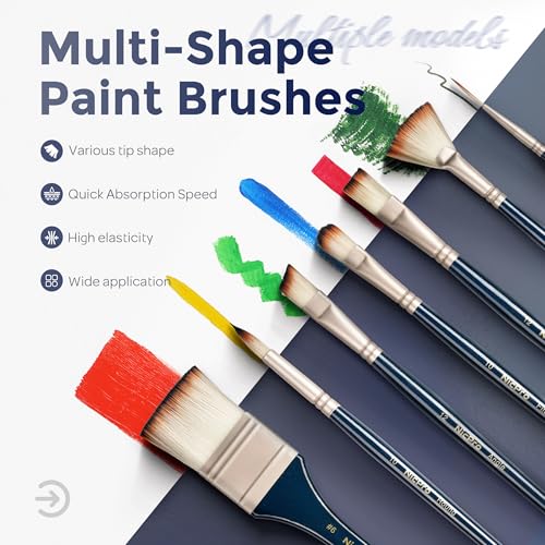 Nicpro 36pcs Paint Brush Set for Acrylic Painting, Oil, Watercolor, Gouache | 9 Shapes No Shedding Synthetic Bristles with Palette Knife and Canvas Roll, Professional Painting Supplies for Artists - color: Blue