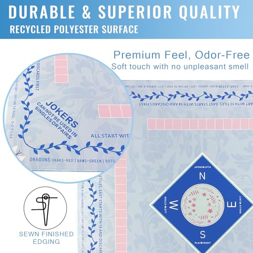 Mahjong Mat 31.5 * 31.5 Inch Non-Slip Noise Reduction, American Mahjong Mat for Table with Bag, Waterproof Surface Mah Jongg Mats for Poker, Card, Dominoes, Board & Tile Games - color: Light Blue