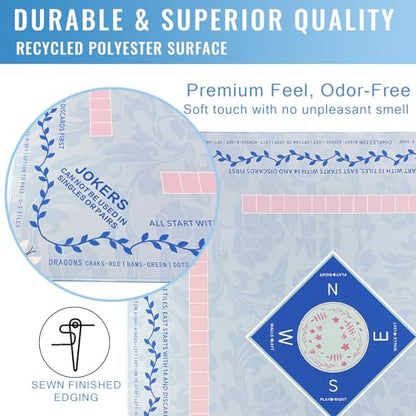 Mahjong Mat 31.5 * 31.5 Inch Non-Slip Noise Reduction, American Mahjong Mat for Table with Bag, Waterproof Surface Mah Jongg Mats for Poker, Card, Dominoes, Board & Tile Games - color: Light Blue