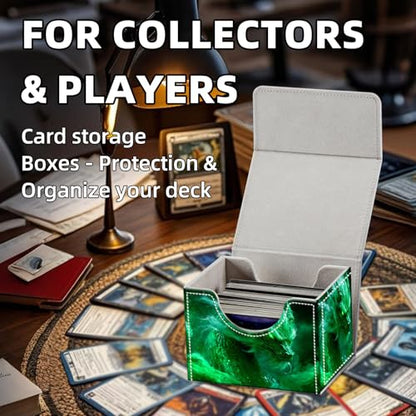Trading Card Storage Box, Holds 100+ for MTG Cards, PU Leather with Magnetic Closure, Green Mist Dragon with Glowing Eyes Durable Deck Box for Magic the Gathering, Trading Card Games - color: Green Mist Dragon with Glowing Eyes