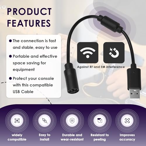 USB Breakaway Cable for Xbox 360, Rocksmith Real Tone Cable, Xbox Controller Cord, Xbox USB Adapter, Guitar Hero Dongle , Compatible with Logitech G920 G923 G27 & Thrustmaster 458 Spider Racing Wheel - size: 3-PACK