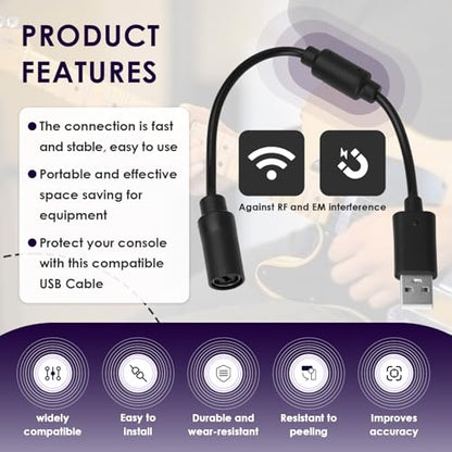 USB Breakaway Cable for Xbox 360, Rocksmith Real Tone Cable, Xbox Controller Cord, Xbox USB Adapter, Guitar Hero Dongle , Compatible with Logitech G920 G923 G27 & Thrustmaster 458 Spider Racing Wheel - size: 3-PACK