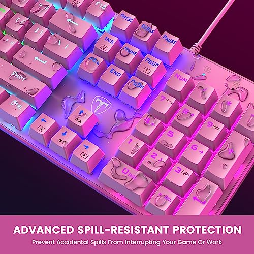 RisoPhy Mechanical Gaming Keyboard, Wired RGB 104 Keys, Blue Switch, Pink | Ultra-Slim Backlit USB Wired Keyboard, Durable ABS Keycap/Anti-Ghosting/Spill-Resistant Keyboards for PC Mac Xbox Game - color: Pink