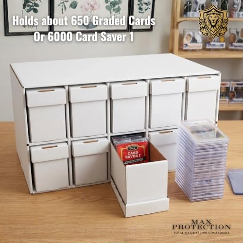 Max Protection Graded Card Penthouse Storage Box System - Trading Card Storage Cabinet with 10 Drawers - Holds 6,000 Card Saver 1 or 600 Graded Cards - Stackable Organizer for Collectible Cards