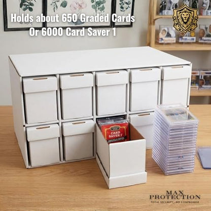 Max Protection Graded Card Penthouse Storage Box System - Trading Card Storage Cabinet with 10 Drawers - Holds 6,000 Card Saver 1 or 600 Graded Cards - Stackable Organizer for Collectible Cards