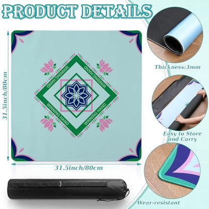 Thenshop Mahjong Mat Thickened Anti-Slip Game Mat with Drawstring Carrying Bag, 31.5" x 31.5" Waterproof Noise-reducing Table Cover for Mahjong, Poker, Card Games, Dominoes(Lotus Style) - style: Lotus Style