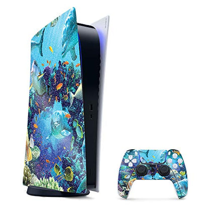 MightySkins Glossy Glitter Gaming Skin for PS5 / PlayStation 5 Digital Edition Bundle - Ocean Friends | Durable High-Gloss Glitter Finish | Easy to Apply and Change Styles | Made in The USA - color: Ocean Friends, size: PlayStation 5 Digital Edition Bundl
