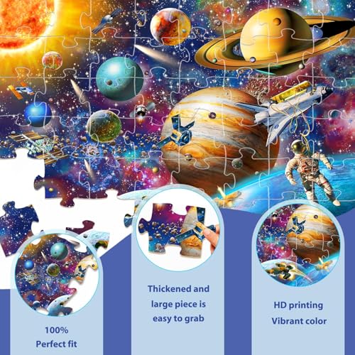 Jumbo Floor Puzzles for Kids Ages 4-6, 48 Pieces Solar System Puzzles | Extra-Thick Large Piece Floor Puzzles for Kids Ages 3-5, Preschool Educational Learning Planet Toys, Gift for Boys & Girls