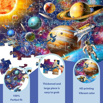 Jumbo Floor Puzzles for Kids Ages 4-6, 48 Pieces Solar System Puzzles | Extra-Thick Large Piece Floor Puzzles for Kids Ages 3-5, Preschool Educational Learning Planet Toys, Gift for Boys & Girls