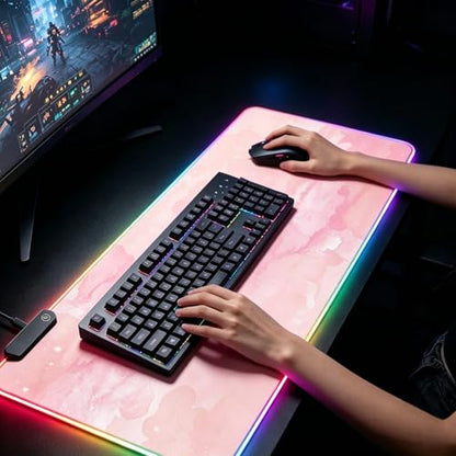 RGB Large Gaming Mouse Pad, Extended Mouse Pad with 12 Lighting Effects, Water Proof Mutispandex Surface, Non-Slip Rubber Base, 80x30 cm / 31.5×11.8 in (Pink Nebula) - color: Pink Nebula