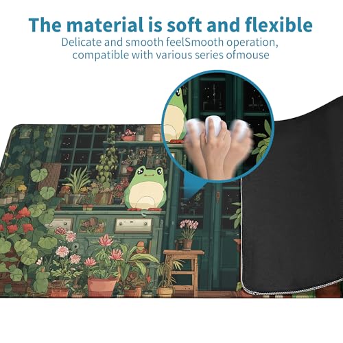 Cute Frog Kawaii Green Mouse Pad Desk Mat XL Extended Large Gaming Desk Pad Mousepad, Green Plant Computer Laptop Keyboard and Mouse Mat, Desktop Protector Mat for Office and Home 31.5x11.8 in - color: Green Bean Frog