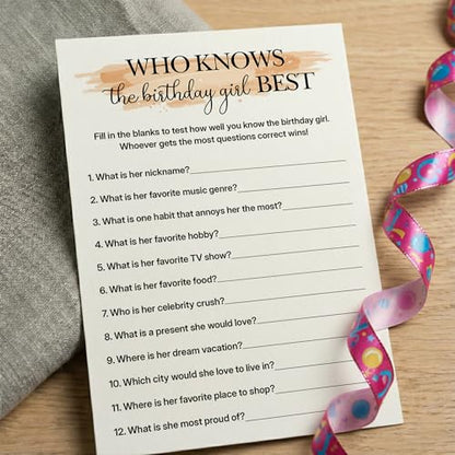Birthday Party Games for Adults, 25 Card Interactive Group Game Set for Milestone Celebrations - A04 - color: Who Knows Her Best1