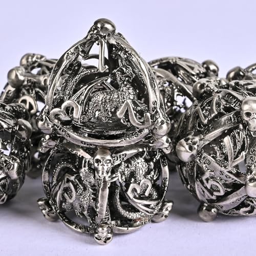 DND Metal Dice Set, UBEUCK 7PCS Gear Metal DND Dice Set for Dungeons & Dragons Board Games Boxes (Antique Nickel dice) - color: Antique Nickel Dice