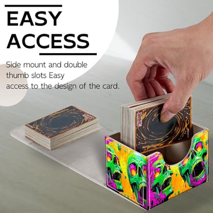 Trading Card Storage Box, Holds 100+ for MTG Cards, PU Leather with Magnetic Closure, Psychedelic Green Skulls with Slime Durable Deck Box for Magic the Gathering, Trading Card Games - color: Psychedelic Green Skulls with Slime