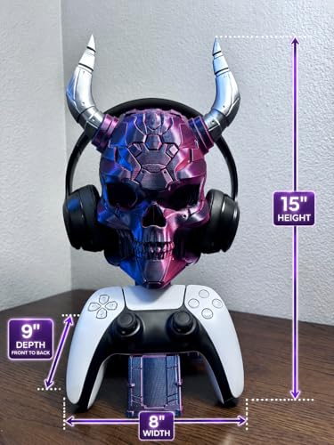 Gaming Headphone & Controller Stand Skull Design – Desk Organizer for Game Controllers & Headsets – 3D Printed Gamer Decor Gift