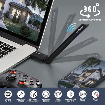 SUMEE 2-in-1 USB Bluetooth 5.4 & WiFi 6 Adapter for PC Desktop, AX900Mbps Dual-Band 5GHz/2.4GHz, 6dBi High Gain Antenna, Wireless Transmitter/Receiver, Plug & Play for Windows 10/11/7 - style: BT5.4+WIFI