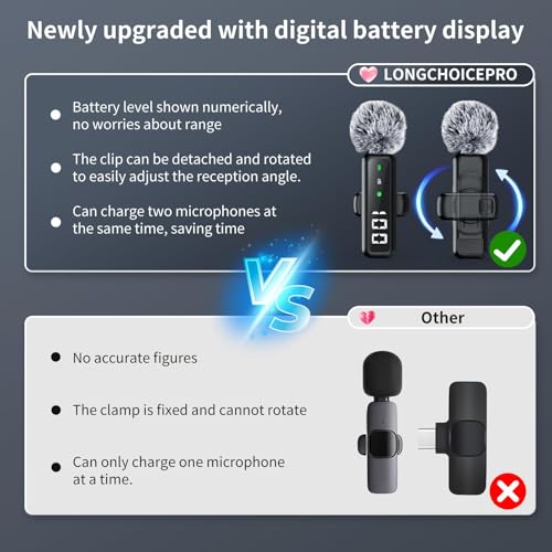 Microphone for iPhone & Android, Wireless Mini Microphone | Battery Display, Clear Voice, Noise Cancelling, 3 in 1 Lavalier Mic for TikTok, YouTube & Interviews, Dual Mic - style: USB-C+Lightning+USB-A+3.5mm Jack