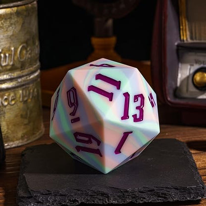 55mm Silicone D20 Dice, Tricolor Large Single 20 Sided DND Dice | Giant D20 Dice with Gift Box for Dungeons and Dragons RPG Bar Pub Club Party Games (Pink Blue Green/Purple) - color: Pink Blue Green/Purple