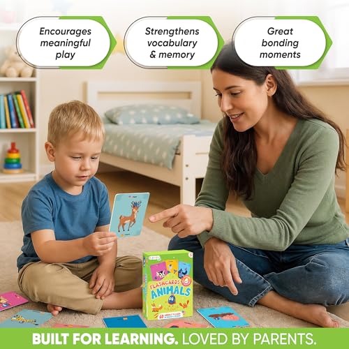 Kidrox Animals Flash Cards, English Learning Cards with Spanish Translations Included, Indestructible Double-Sided, 30 Cards - style: Animals
