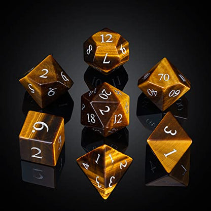 UDIXI Stone DND Dice Set Tiger's Eye Gemstone D&D Dice for Tabletop Games | Natural Stone, Premium Gift Box, DM Gift, for Dungeons and Dragons Role Playing Games - color: Tiger's Eye