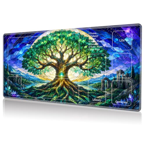 for MTG Playmat with Zones 24 x 14 Inch, TCG Card Game Play Mat | Stitched Edge & Non Slip Rubber Base Trading Card Mat with Smooth Surface Gaming Desk Mat for Tabletop Card Games,A Art Trees - color: A Art Trees, size: Zones