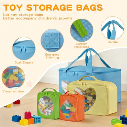 4 PCS Visible Magnetic Tiles Storage Bags, Toy Storage Bags with Label for Home School, Carrying Case for Building Bricks, Puzzle, Board Games, Toy Car and Other