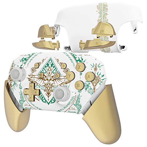eXtremeRate Glow in Dark - Totem of Kingdom White Faceplate Backplate Handles for Nintendo Switch Pro Controller, Soft Touch Replacement Grip Housing Shell Cover Buttons for Switch Pro Controller - color: Glow in Dark - Totem of Kingdom White