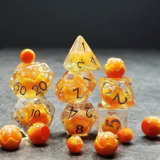 Sage's Portal Familiars and Reagents Resin DND Dice Set Polyhedral Dice Set for Dungeons and Dragons RPG Tabletop TTRPG (Magic Oranges) - color: Magic Oranges