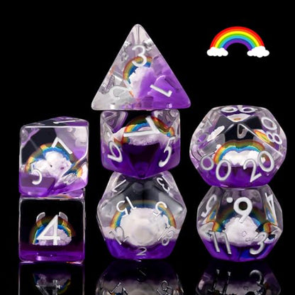 Resin D&D Dice Set, Polyhedral Rainbow Dice for Dungeons and Dragons Role Playing Games (D20, D12, D10, D8, D6, D4) - color: Rainbow2