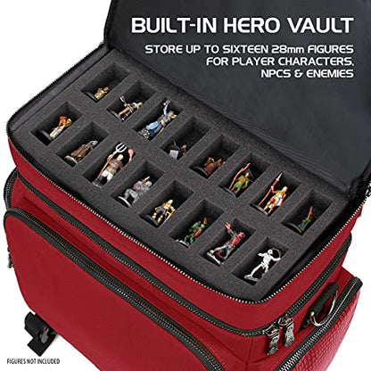 ENHANCE Collector's Edition RPG Adventurer's DnD Bag - Dragon Hide Exterior Travel RPG Bag with Tabletop Miniatures Storage Vault, Mat Holder, DnD Dice & Token Pockets, Fits 4-8 Books (Dragon Red) - color: Dragon Red