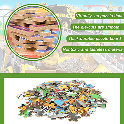 LELEMON Puzzles for Kids Ages 4-8,Construction Site 100 Piece Puzzles for Kids,Educational Kids Puzzles Jigsaw Puzzles in a Metal Box,Children 100 Piece Puzzle Games Puzzle Toys for Girls and Boys | Construction Site Kids Puzzles Jigsaw Puzzles for Kids A