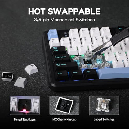 EPOMAKER Aula F108 Wireless Gaming Keyboard, Full Size Mechanical Keyboard with 4000mAh Battery, 108 Hot-Swappable and Programmable Keys, RGB Backlight, for Mac/PC/Android (Blue&White&Black) - color: Blue&White&Black