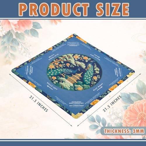 Foilswirl 1 Pcs Mahjong Table Mat Floral Peacock, 33" x 33" Green Chinoiserie Peacock Mahjong Mat Non-Slip Noise Reduction Carrying Bag for Poker Board Card Games Dominoes, Ships Rolled(Vintage) - style: Vintage