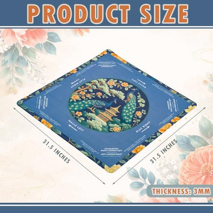 Foilswirl 1 Pcs Mahjong Table Mat Floral Peacock, 33" x 33" Green Chinoiserie Peacock Mahjong Mat Non-Slip Noise Reduction Carrying Bag for Poker Board Card Games Dominoes, Ships Rolled(Vintage) - style: Vintage