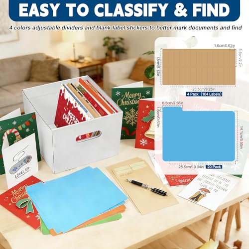 4Pack Greeting Card Storage Box, Greeting Card Organizer Box with 20 Dividers Holds 600 Cards+, Large Capacity Greeting Card Holder with 4 Sticker Labels White Card Box for Postcards, Photos, Envelope - style: 4Pack