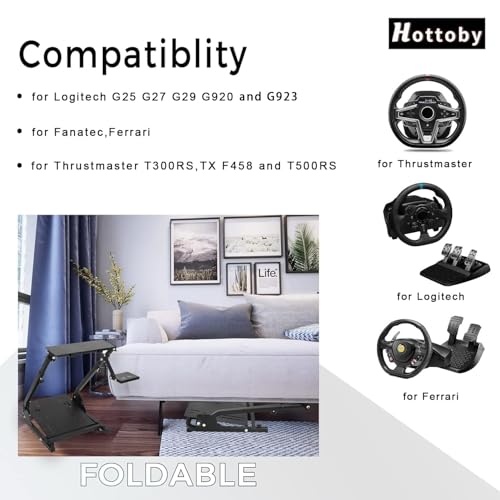 Hottoby Racing simulator cockpit Steering Wheel Stand Foldable&Multi-level Adjustable Fit for Logitech G25 G27 G29 G920 G923, for Thrustmaster T150 T248 T300 Gaming Simulator Cockpit,No Wheel Pedals