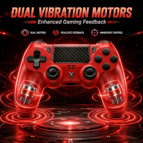 BJXOZ Wireless Controller for PS4 Controller, Gamepad with Dual Vibration | 1000mAh, Six-axis Gyroscope Sensor, USB-C Port, Speaker, 3.5mm Headphone Jack, Touchpad, Compatible with PS4/Slim/Pro/PC - color: Red