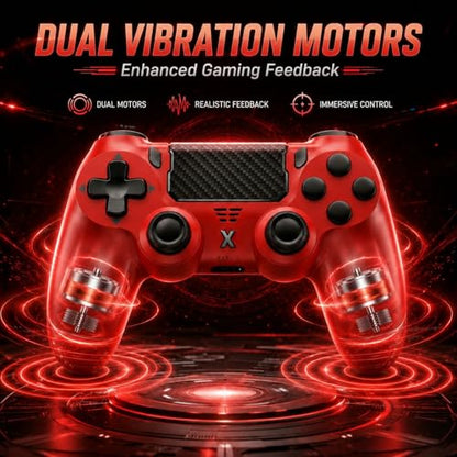 BJXOZ Wireless Controller for PS4 Controller, Gamepad with Dual Vibration | 1000mAh, Six-axis Gyroscope Sensor, USB-C Port, Speaker, 3.5mm Headphone Jack, Touchpad, Compatible with PS4/Slim/Pro/PC - color: Red