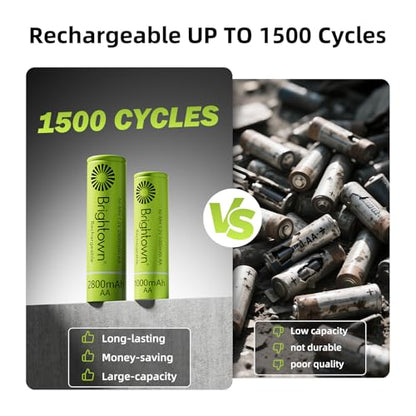 Brightown 8 Pack AA 2800mAh and 8 Pack AAA 1000mAh Rechargeable Batteries Combo - 1.2V NiMH High Capacity Battery - Ideal for Solar Lights & Home Devices, Recharge up to 1000x Times, Pre-Charged - size: 8PC AA 2800mAh + 8PC AAA 1000mAh