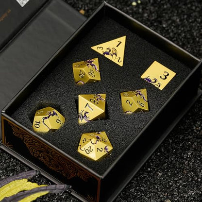 Metal Dice Set, Piece Zinc Alloy Dragon DND Dice,Bronze Purple | Complete polyhedral dragon dice set with easy-to-read numbers and a magnetic gift box for DND players and collectors. - color: Bronze Purple