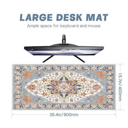 Baziabbo Cute Desk Mat,XXL Extended Large Mouse Pad,Gaming Mousepad with Stitched Edge,Non-Slip Rubber Base Keyboard Desk Pad for Home Office Study Game (Blue) - color: Blue