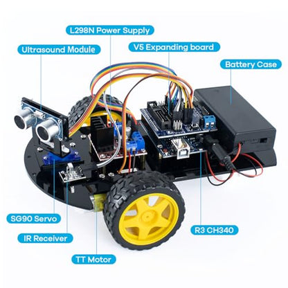 LAFVIN 2WD Smart Robot Car Kit with R3 Board, Ultrasonic Sensor, L298N Motor Driver, IR Remote Control, Obstacle Avoidance STEM Educational DIY Kit for Beginners - size: V1