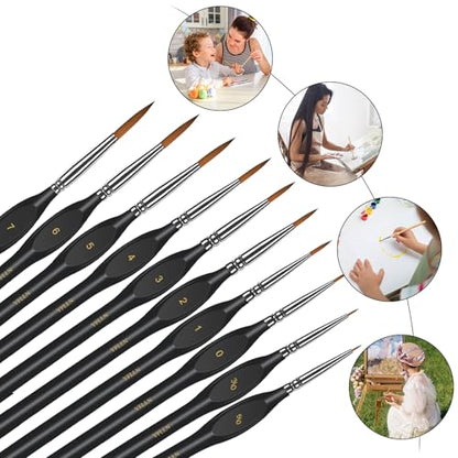Miniature Paint Brushes Kit, Fine Detail Painting Brush Professional Tiny Paints Brush Set for Art Watercolor Oil Acrylic,Craft Models Rock Painting(Black) - size: 10PCS