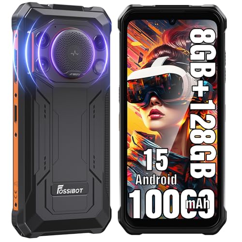 FOSSIBOT F110L Android 15 Rugged Smartphone, 12GB+128GB /2TB Rugged Call Phone, 10000mAh Unlocked Phone 128dB Loud Volume 6.745" 50MP Camera Waterproof Smartphone 4G Dual SIM/Camping Light - color: Oranges