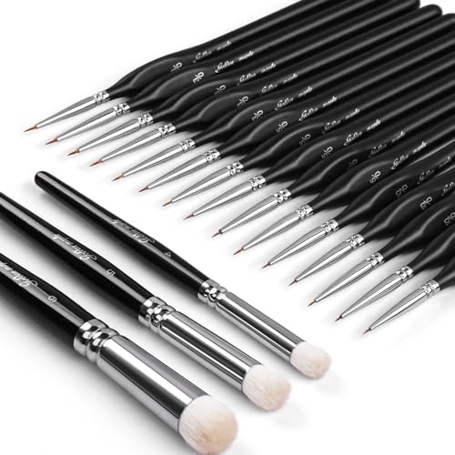 Golden Maple Model Paint Brushes Dry Brush - 18PC Large Dry Brush Set with Miniature Detail Paint Brush Set 3/0 5/0 10/0 for Effortless Miniature Painting, Model - color: Deep Black