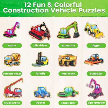 SYNARRY Construction Vehicle Toys Magnetic Puzzles for Kids Ages 3-5 | Magnetic Travel Puzzle for Kids Ages 4-6, Car Airplane Road Trip Activities, Construction Vehicle Excavator Birthday Gifts