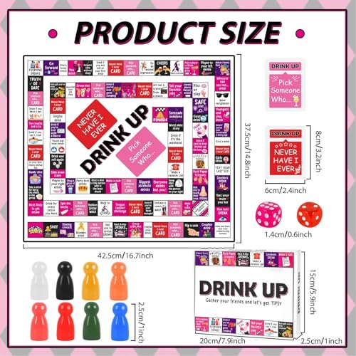 Drinking Board Games for Adults Waterproof Rubber Mat Drink Up Board Games Adult Tipsy Funny Party Interactive Drinking Games Ideal for Game Night Birthday Party Play, Age 21+, 2-8 Players
