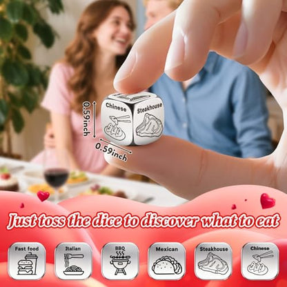 Winzwon Funny Date Night Food Dice, Stocking Stuffers for Men Women Adults | Christmas Advent Calendar for Women, Couple Gifts, Anniversary Birthday White Elephant Valentines Day Gifts for Boyfriend - style: 2PCS Steel Food Dice